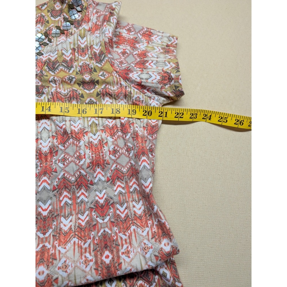 Ruby Rd Women's T Shirt Size M Multi Color Orange Mustard Shell Neckline Boho - Picture 3 of 5